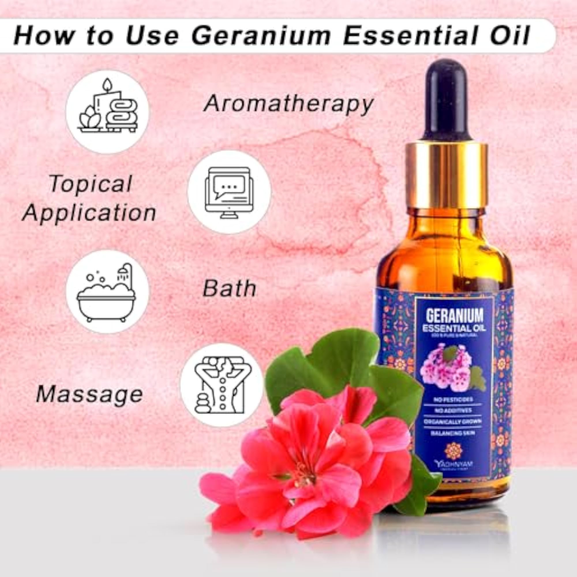 YADHNYAM Geranium Essential Oil- Geranium for Skin, Face & Hair (20 ml)
