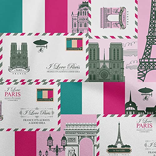 oneOone Cotton Poplin Teal Green Fabric Paris Postcard DIY Clothing Quilting Fabric Print Fabric By Yard 56 Inch Wide