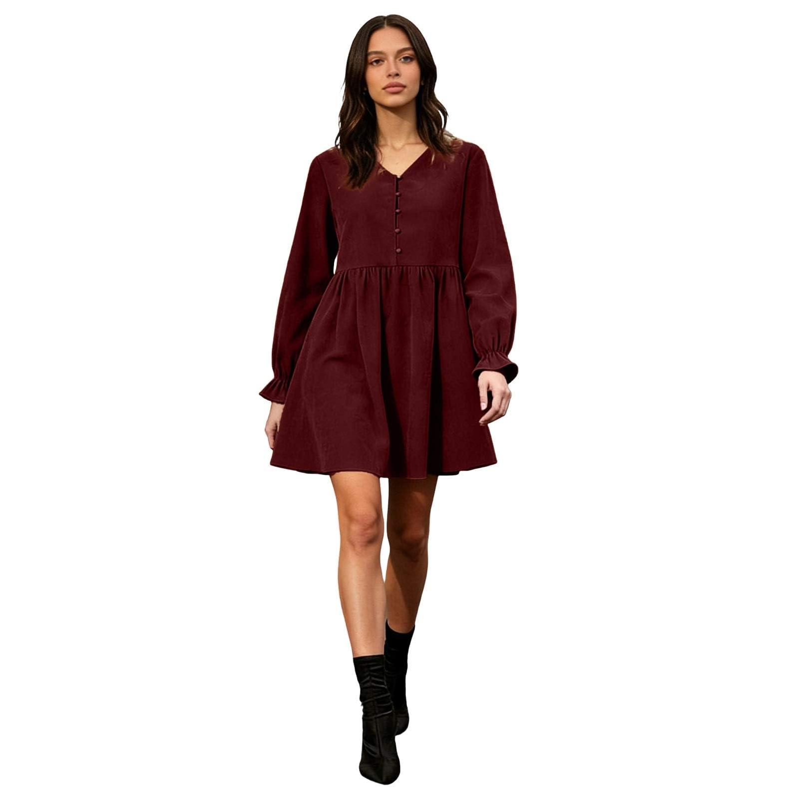 Vestido Túnica Moderno de Talla Grande para Mujer con Cuello en V y Manga Corta para un Estilo Casual y Elegante en Otoño