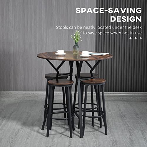 Homcom Industrial 5-Piece Bar Table And Chairs Set, Space Saving Dining Table With 4 Stools For Pub And Kitchen, Black & Brown #TOP4
