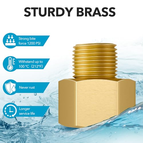 Image of Gsinodrs 2PCS Brass Pipe Fitting, 1 /4 inch Female x 1 /8 inch Male NPT Thread Brass Hex, Adaptor 1200psi High Pressure