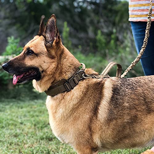 Foxtrot Tactical Dog Collar With Bungee Dog Leash - Heavy Duty Thick Nylon Adjustable Strap And Control Handle With Metal Buckle For Dog Training - Military Grade K9 Collars - Large Khaki #TOP7