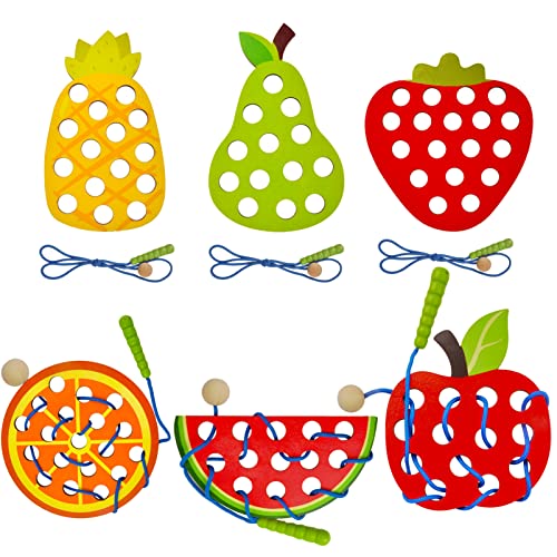 ECam 6 Pcs Lacing Toy for Toddlers, Wooden Threading Toys, Educational and Learning Montessori...