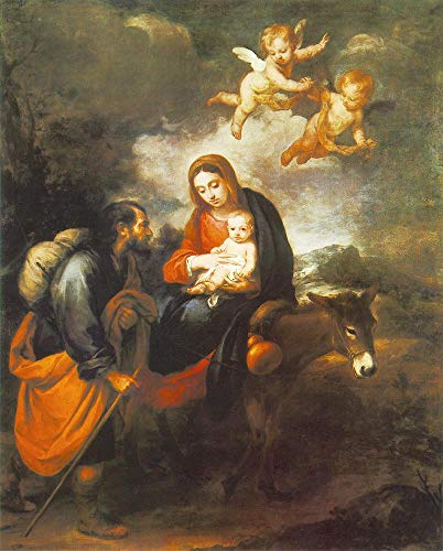 Peinture à l'huile Fuite en Égypte de Murillo, tableau sur toile peint à la main pour salon élégant