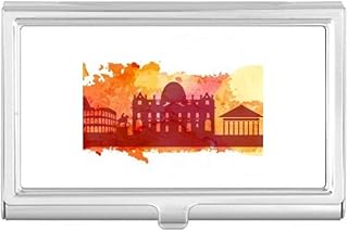 Rome Italy Yellow Watercolor Business Card Holder Case Pocket Box Wallet