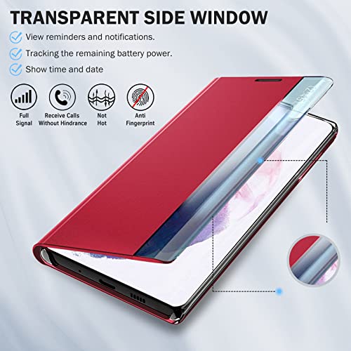 Coque Samsung S21 rigide premium avec rabat à clapet transparent rouge - 5