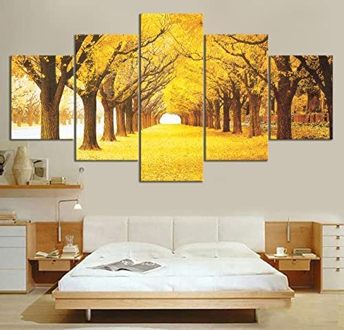 Impression sur toile murale 5 pièces paysage route arbre grand format cadre 100x50cm