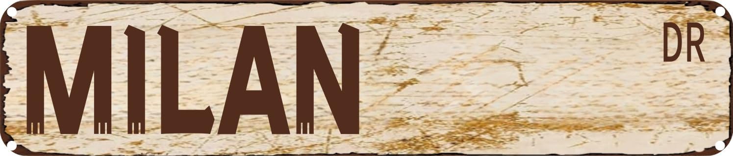 Ensound A1021 Vintage Tin Sign Retro Metal Wall Decor Milan St Rustic Aluminum Plaque For Home,Bar,Kitchen,Garage,Man Cave 4X16 Inch
