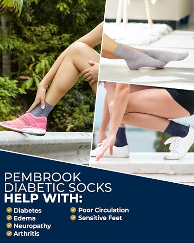 Image of Pembrook Knit Diabetic Socks for Men & Women - 6 Pairs, Wide Non Binding Neuropathy Socks for Women, Smooth Toe Seams