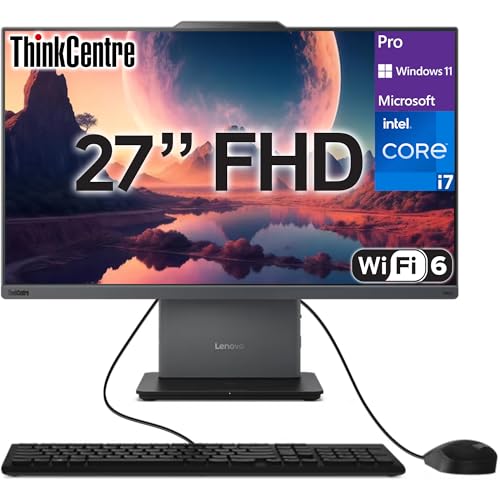 Lenovo ThinkCentre Neo 50a Gen 5 Business All-in-One PC, 27" FHD, Intel Core i7-13620H (Beats Intel i9-12900), 32GB DDR5, 1TB NVMe, Wi-Fi 6 + BT, RJ-45, Webcam, Wired KB & Mouse, Win 11 Pro - Black