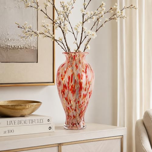 Vase en verre soufflé de 30 cm de haut rouge crème pour déco de mariage