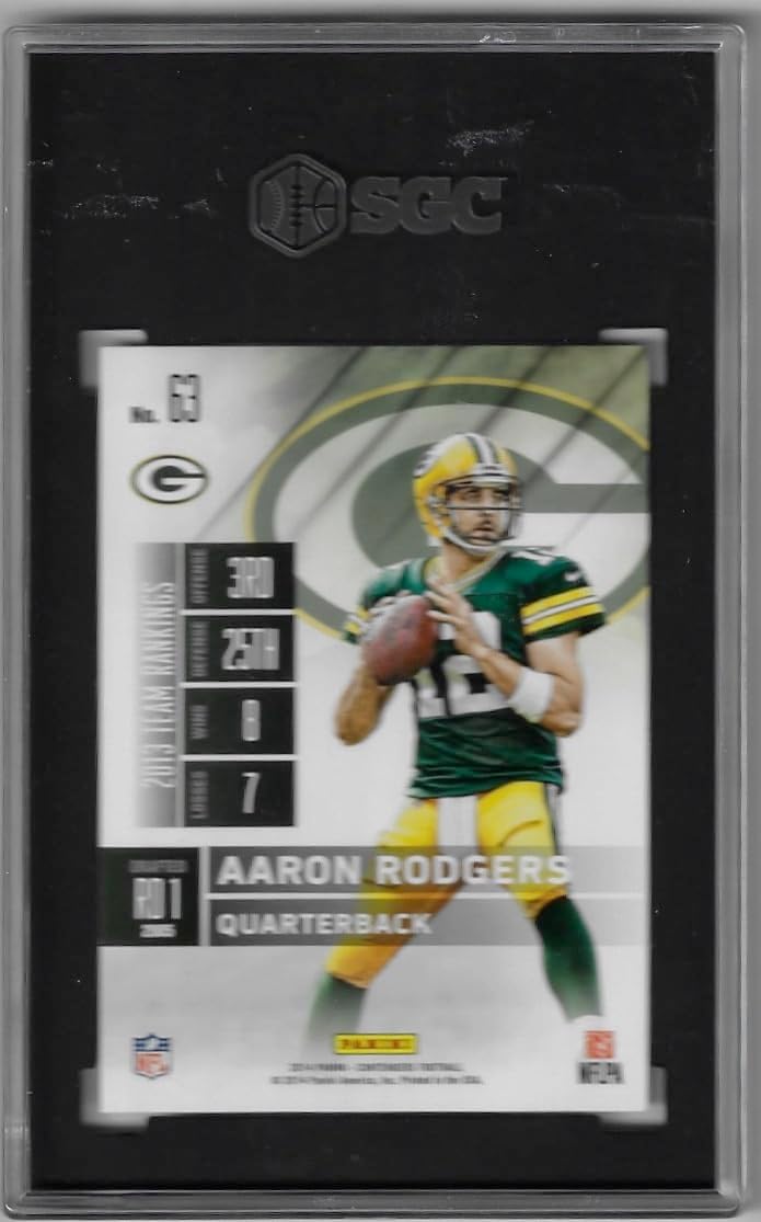 Aaron Rodgers Graded SGC Gem Mint 10 Serial Numbered #007/199 Playoff Ticket Collectible Football Card - 2014 Panini Contenders Football Card #63 (Packers)