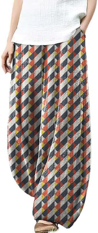 Women's Wide Leg Harem Pants Graffiti Printed Baggy Elastic Waisted Cotton Palazzo ...