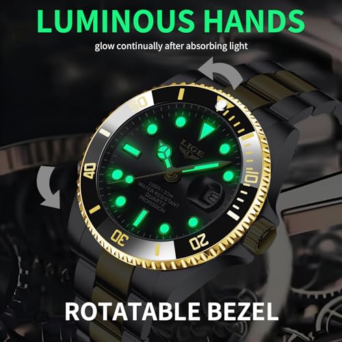 Image of LIGE Fashion Watches for Men Stainless Steel Business Dress Watch Waterproof Analog Quartz Watch with Luminous Date Display Manl Wrist Watch