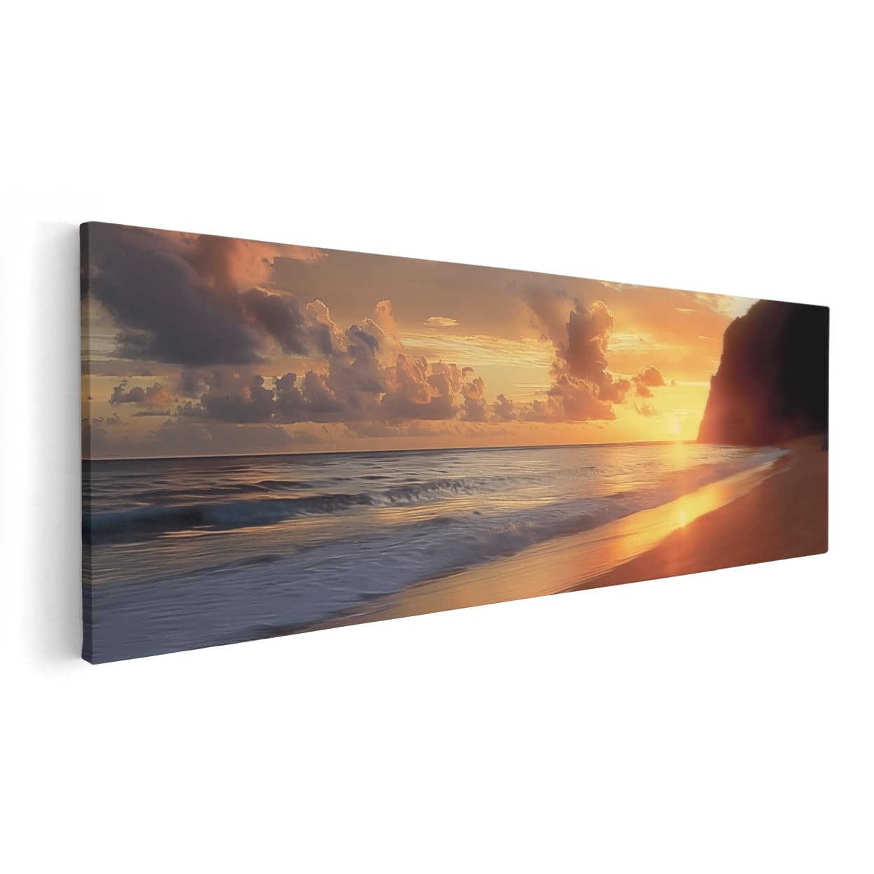 Artaza Leinwand Bilder Sonnenuntergang Meer - 90x30 cm - Wanddeko Strand - Wandbilder Ozean - Deko Wohnzimmer