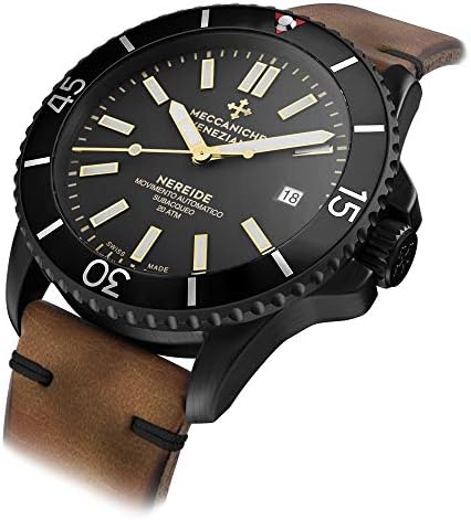 Meccaniche Veneziane Men's Automatic Diver Watch Nereide with Leather and Silicone Straps Swiss Made (Mogano PVD)