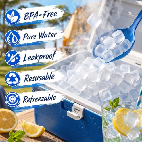 Image of 450 Pcs 15 lb Reusable Ice Cubes Bulk Clear Plastic Refreezable Cooler Cubes Keep Drinks Cool Longer Without Diluting Large Pack Ice Cube for Lunch Boxes Coolers Party Bars Camping Supplies