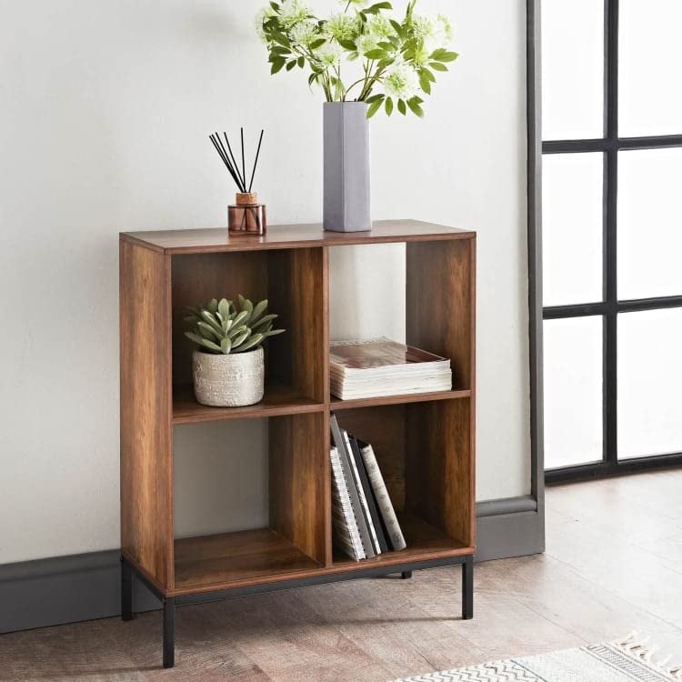Fizporium Elegant Tromso 4 Cube Shelving Unit Features Plenty of Space To Store Books, magazines, Ornaments and Picture frames.- Rustic Oak