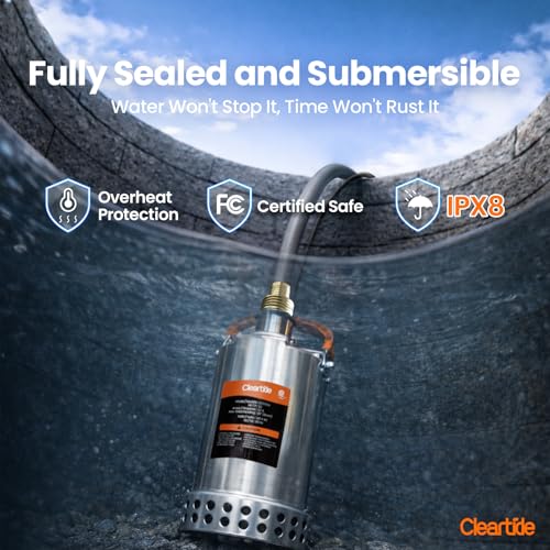 Image of Cleartide Stainless Steel Submersible Utility Water Pump, 1 /2 HP 3180 GPH, Thermoplastic Portable Plug & Work, Ideal for Pool, Flooded Basement, Hot Tub, Pond & Garden Draining, 10 FT Cord