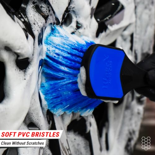 Image of Wavex Wheel & Exterior Cleaning Brush for Car & Bike Detailing | Soft Blooming PVC Bristles | Multi-Surface Cleaning Brush for Wheels, Exterior Trim, Plastic Parts & Upholstery