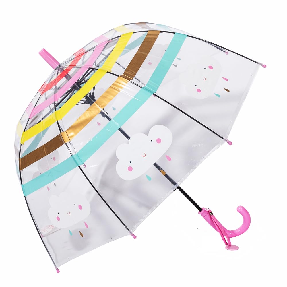 Kids Clear Bubble Umbrella Auto Opened 8 Fiber Ribs with an Easy Grip Handle Transparent Dome Rainbow Umbrella