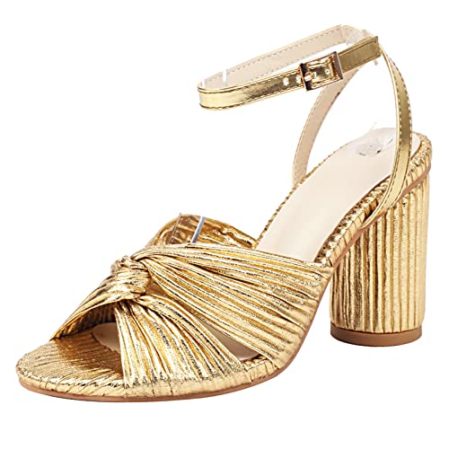 Sandales spartiates à talon bloc Lizoleor en couleur or pour femme taille 38