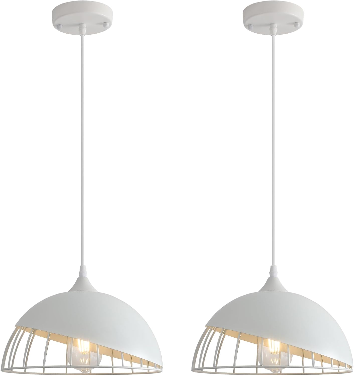 White Pendant Light, 2 Packs 9.4inch Farmhouse Pendant Light, Kitchen Pendant Lights, Industrial Pendant Lighting, Pendant Lights Kitchen Island for Living Room, Bar, Bedroom, Office