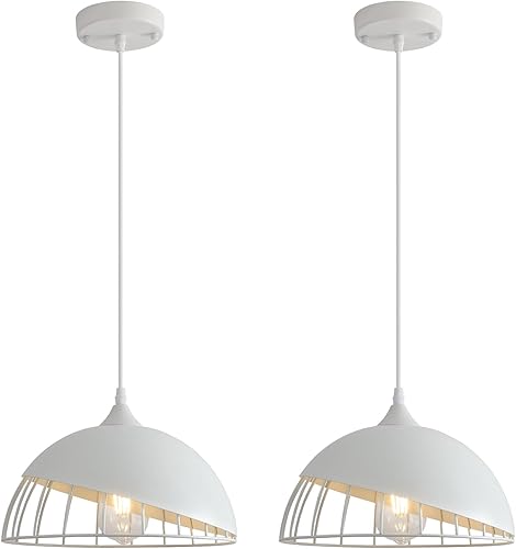 Lámpara colgante blanca, 2 paquetes de 9.4 pulgadas de casa de campo, luces colgantes de cocina, iluminación colgante industrial, luces colgantes