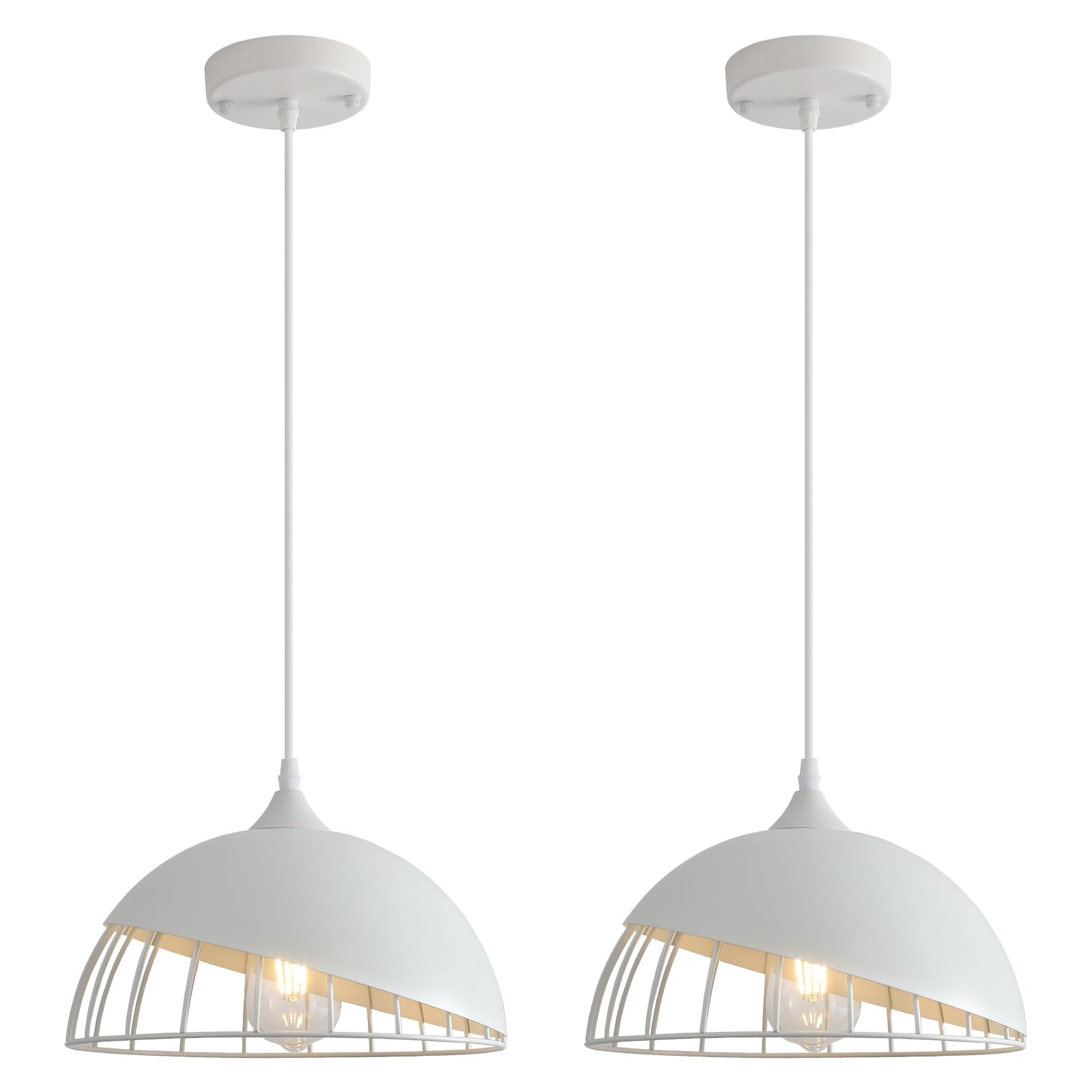 SESIMENT White Pendant Light, 2 Packs 9.4inch Farmhouse Pendant Light, Kitchen Pendant Lights, Industrial Pendant Lighting, Pendant Lights Kitchen