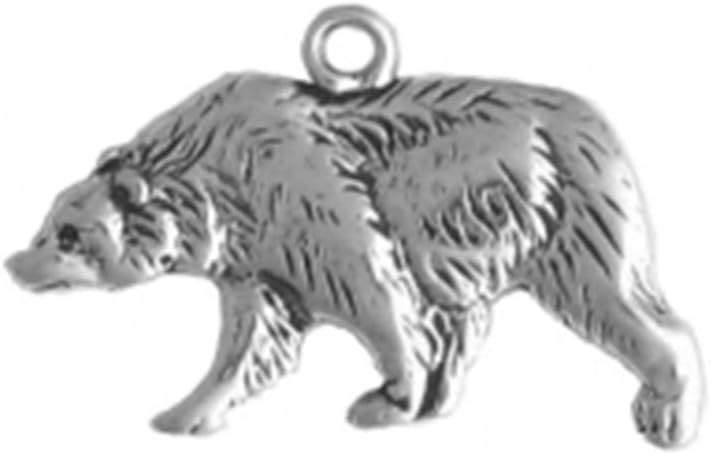 925 Sterling Silver Native American Indian Walking Bear, Left Charm Pendant