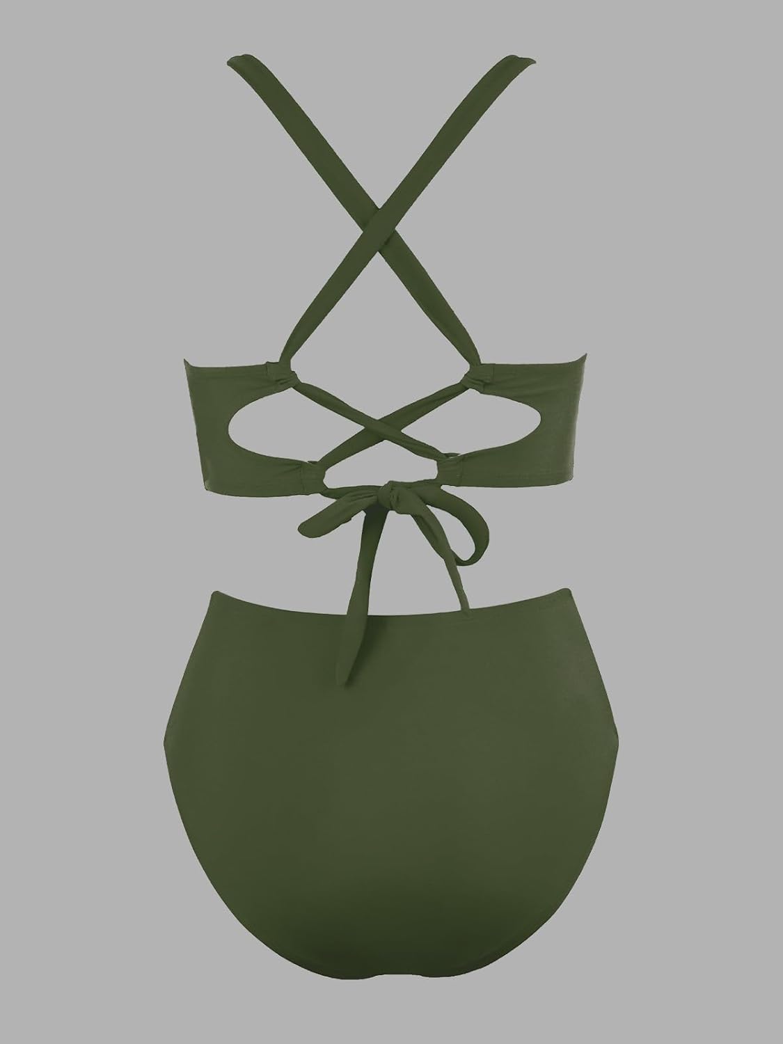 CUPSHE Women's Bikini Sets High Waisted Swimsuit Deep V Neck Crisscross Back Tie Stitching Ruched Full Coverage - Image 7