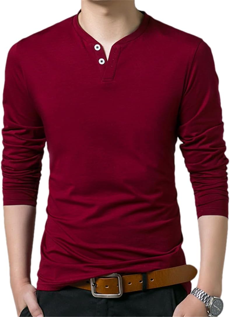 [COSYHARU公式]Tweed Henry Neck Long-Sleeved T-Shirt Fashion Henry Neck Long Sleeve T Shirt for Men Casual Mens T