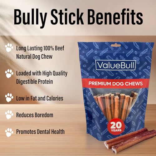 ValueBull-Bully-Sticks-for-Dogs-Medium-6-Inch-100-Count-Bulk-Pack-All-Natural-Dog-Treats-100-Beef-Pizzles-Single-Ingredient-Rawhide-Alternative ValueBull Bully Sticks for Dogs Medium 6 Inch 100 Count Bulk Pack All Natural Dog Treats 100 Beef Pizzles Single Ingredient Rawhide Alternative