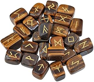 mookaitedecor Black Obsidian Runes Stones Set (25 Pieces), Tumbled Gemstone with Carved Rune Words for Fortune Telling, Crystal Healing Reiki