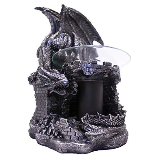 DWK - Fragrance of The Fierce - Mythical Gothic Dragon Castle Guardian Wax Melt Warmer Oil Burner Aromatherapy Lamp Home Decor Accent, Antique Black Pewter Finish, 9-inch