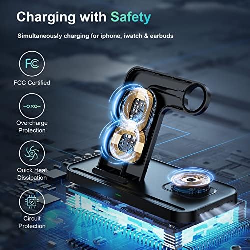 LK Wireless Charging Station 3 in 1 Wireless Charger Stand, Wireless Charger for iPhone 12 13 14 11 Pro Max XR XS X, Nightstand for Apple Watch 8 Ultra 7 6 SE 5 4 3 2, AirPods Pro/3/2(No iWatch Cable)