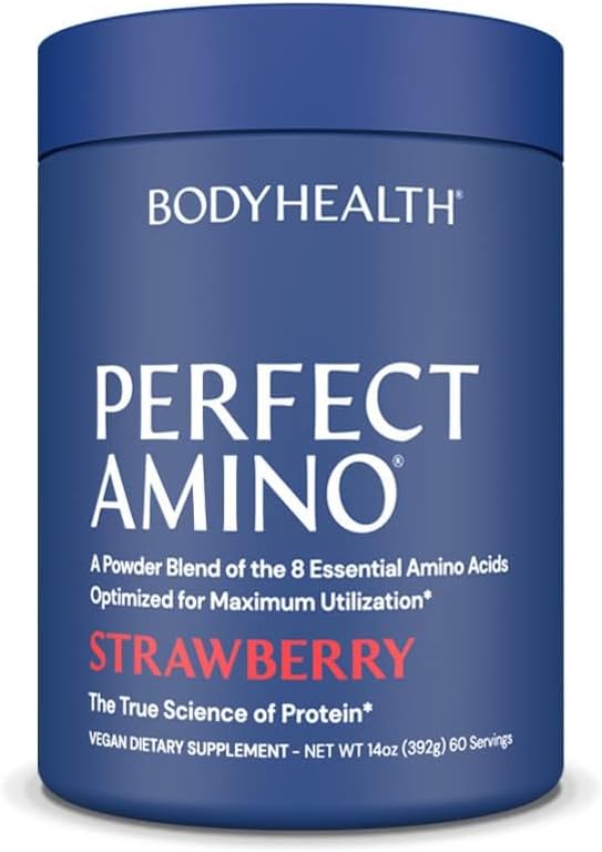 PerfectAmino Powder - BCAA and EAA Powder for Pre and Post Workout - Amino Acid Energy Drink for Men and Women to Support Lean Muscle and Recovery - Strawberry - 60 Servings