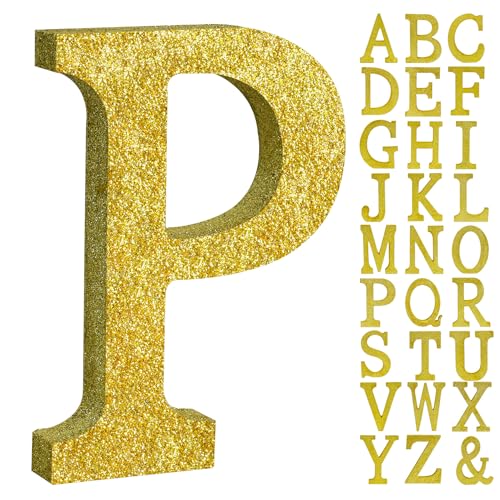 Image of TONIFUL 8 Inch Gold Glitter Letter P Table Centerpiece A-Z Gold Birthday Party Decorations,Gold Alphabet P for Birthday,Chrismas,Graduation,Bridal Shower,Wedding,Anniversary Party Supplies