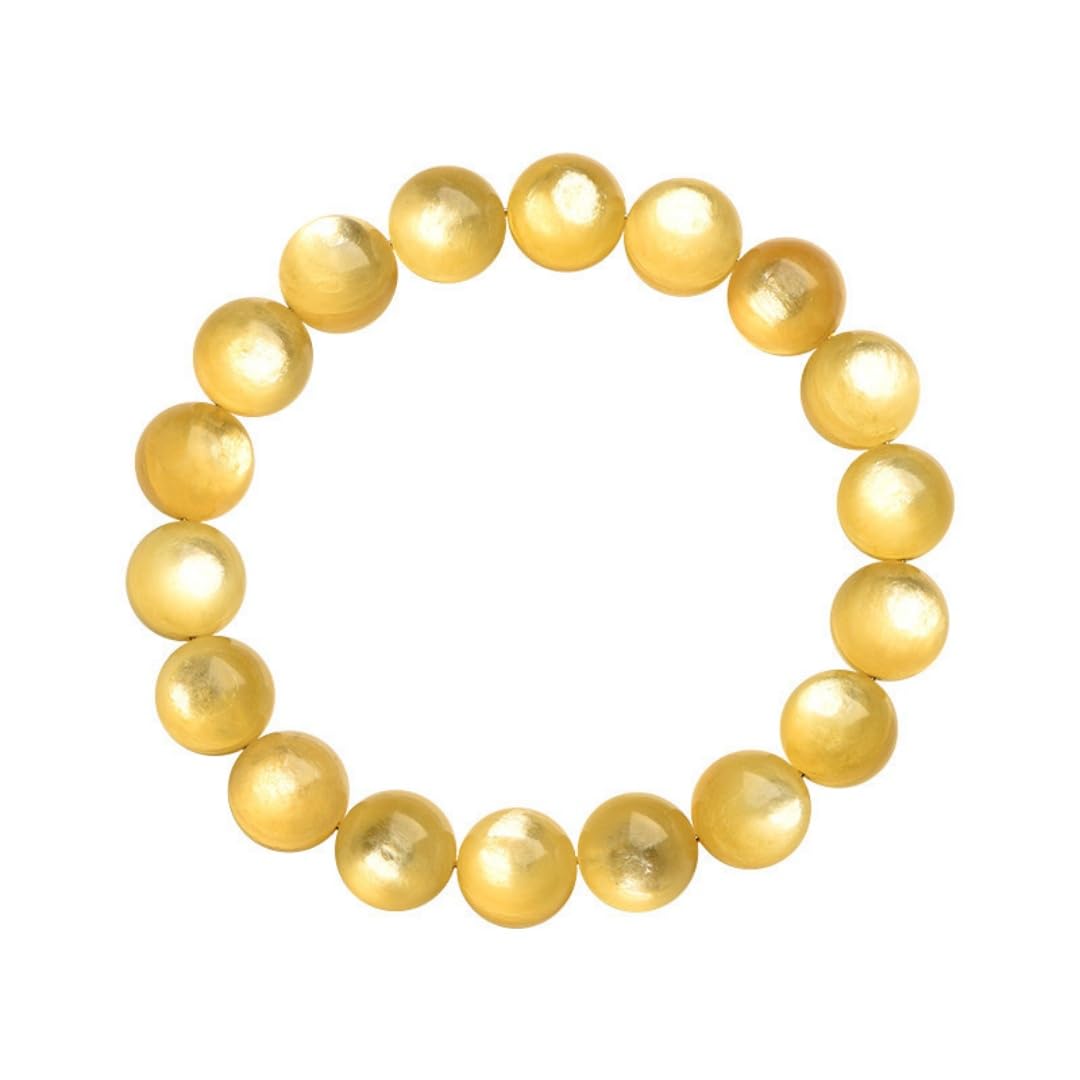 Kristall Armband Natürliches Gelbes Lithium Glimmer Armband Mit Runden Perlen Große Runde Perlenkette Elastischer Energiestein Schmuck Für Männer Und Frauen