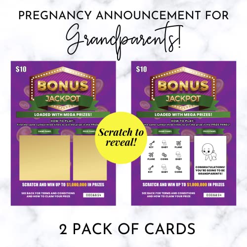 Image of Grandparents Baby Announcement Scratch Off Lottery Tickets, 2 Pack with Envelopes, Multicolor