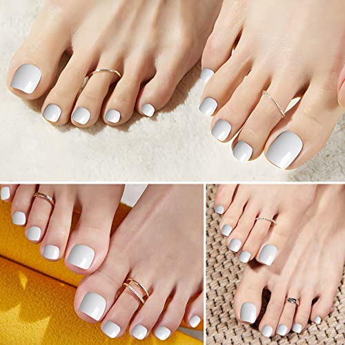 Loveourhome 240Pc White False Toe Nails Colored Press On Toenails Full Cover Short Square Fake Toenails Artificial Pedicure Tips With Tabs Glue For Women Girls #TOP4