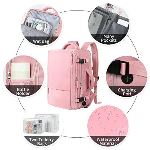 Image of PALAY Laptop Backpack 20L-35L Flight-approved Luggage Shoulder Backpack Dual Handle Design Anti-scratch Travel Backpack Stylish Backpack Women Business Backpack, Pink