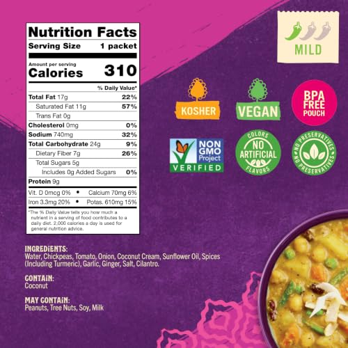 Image of Patak's Chickpea & Veggie Korma, Mild & Creamy Curry with Coconut, Chickpeas & Green Beans, Ready to Eat Meals, Vegetarian, 10.05 Ounce (Pack of 1)