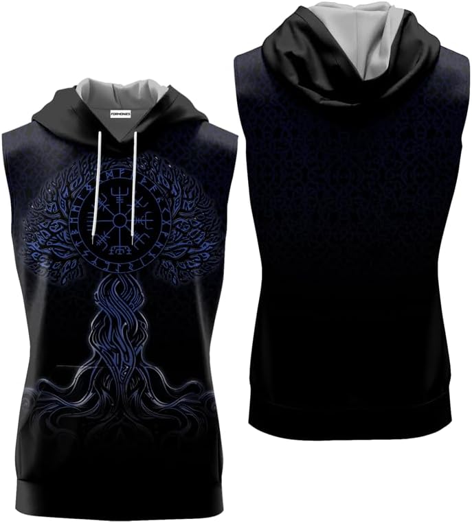 Viking Workout Hooded Tank Tops for Men Sleeveless Gym Bodybuilding Muscle Cut Off Tshirt Hoodies