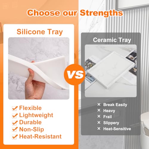 Silicone Bathroom Trays,11.7" and 7.7" Shatterproof Flexible Tray for Vanity, Kitchen Sink, Toilet Accessories (Small+Large)