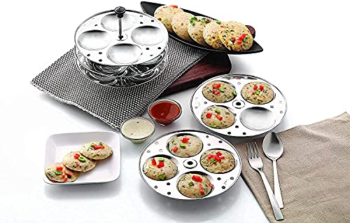 Image of BLeaf Stainless Steel-Regular Idli Stand /Regular Idli Plates (4 Plates, 16 Idlis)