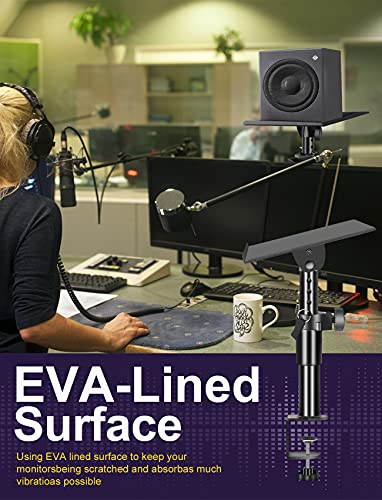 Oukmic Clamp On Desktop Speaker Stand Holder Pair, Heavy Duty Audio Studio Monitor Stands Riser Tilt Height Adjustable, Universal Desk Mount Shelf Tray For Subwoofer Surround Sound Bookshelf Laptop #TOP3