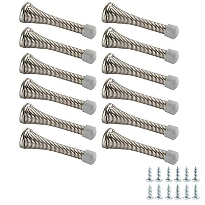 Amazon Basics Spring Door Stopper with Rubber Bumper Tips, Brushed Nickel, 12-Pack