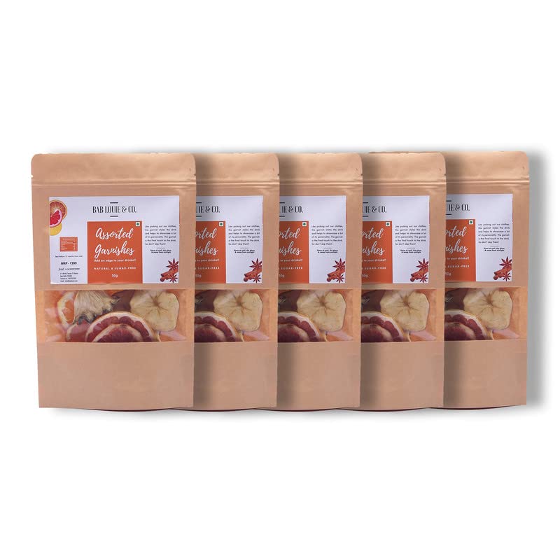 Image of Bab Louie & Co. Assorted Dehydrated Fruits Garnishes For Cocktail, Mocktail, Detox Water, Green Tea, Snacks | Air Dried | Gluten Free | No Sugar | 100% Natural | Zero Preservatives | 50 Gm (Pack Of 5)