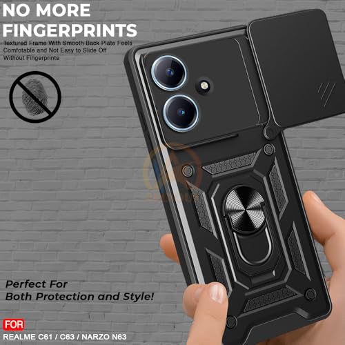 Image of Armor Bumper Back Cover Case for Realme C63 / Narzo N63 Rotating Camera Cover, Ring Holder & Kickstand | Heavy Duty & 360 Degree Protection Realme C63 / Narzo N63 Back Cover (Black)